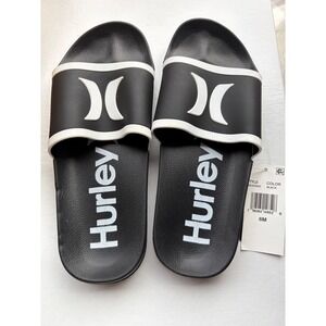 Hurley Raleigh 2 Womens Slide Sandals Black White Logo Slip On Shoes Size 6M NEW